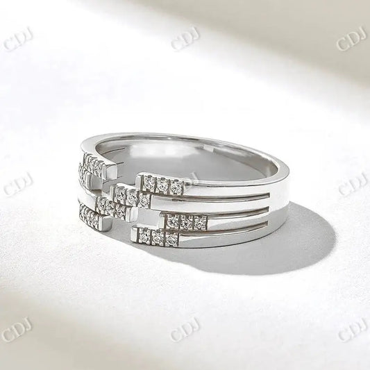 0.24CTW Round Lab Grown Pave Diamond Lines Wedding Band  customdiamjewel 10KT White Gold VVS-EF