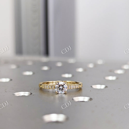 White Gold Micro pave Engraved Moissanite Engagement Ring  customdiamjewel 10KT Yellow Gold VVS-EF