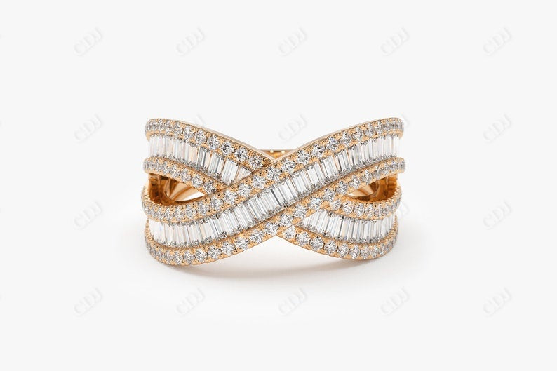 1.45CTW Lab Grown Baguette Diamond Criss Cross Wedding Band  customdiamjewel Sterling Silver Rose Gold VVS-EF