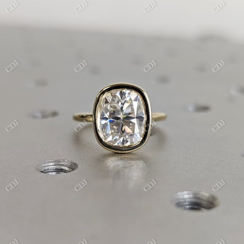 3.0CT Cushion Cut Moissanite Bezel Set Solitaire Engagement Ring  customdiamjewel 10KT Yellow Gold VVS-EF