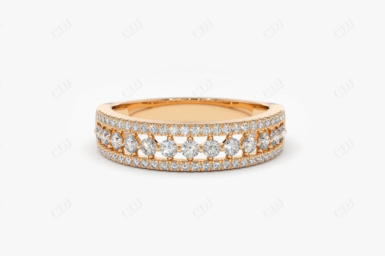 0.64CTW Triple Row Lab Grown Diamond Wedding Band  customdiamjewel Sterling Silver Rose Gold VVS-EF