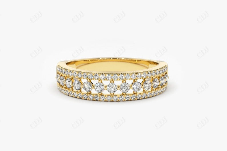 0.64CTW Triple Row Lab Grown Diamond Wedding Band  customdiamjewel Sterling Silver Yellow Gold VVS-EF