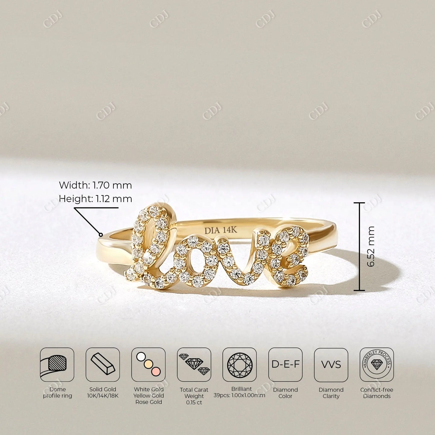 Round 0.15CTW Lab Grown Diamond Script Love Ring  customdiamjewel   