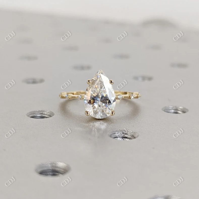 1.5CT Pear Cut Dainty Moissanite Engagement Ring  customdiamjewel 10KT Yellow Gold VVS-EF