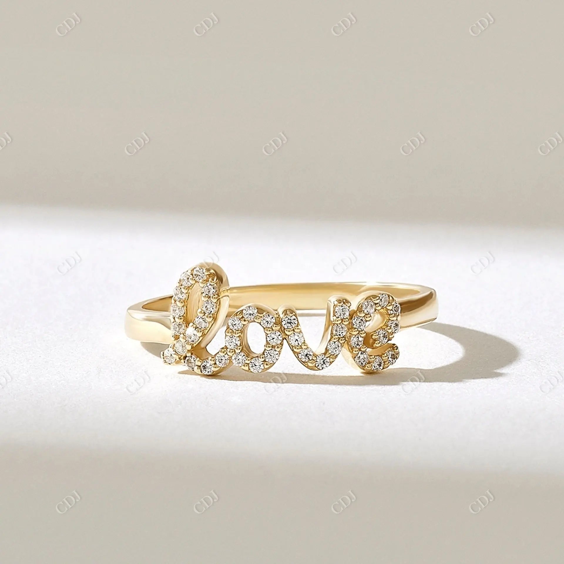 Round 0.15CTW Lab Grown Diamond Script Love Ring  customdiamjewel 10KT Yellow Gold VVS-EF