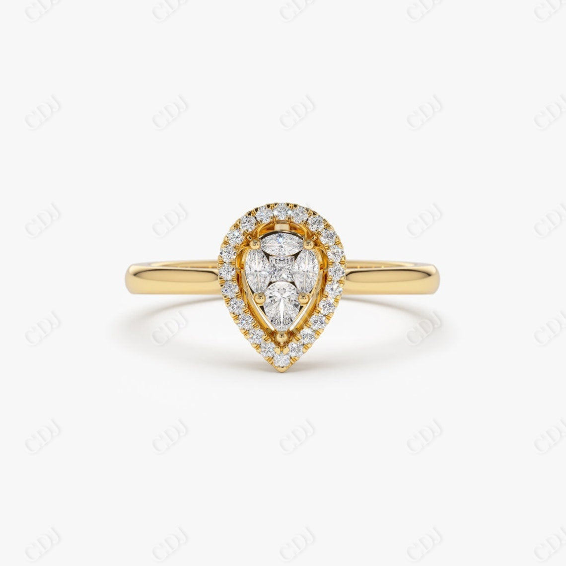 0.35CTW Pear Cut Lab Grown Diamond Engagement Ring  customdiamjewel Sterling Silver Yellow Gold VVS-EF