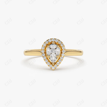 0.35CTW Pear Cut Lab Grown Diamond Engagement Ring  customdiamjewel Sterling Silver Yellow Gold VVS-EF