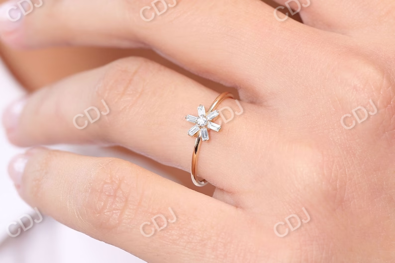 14k Gold Baguette Diamond Flower Wedding Ring  customdiamjewel   