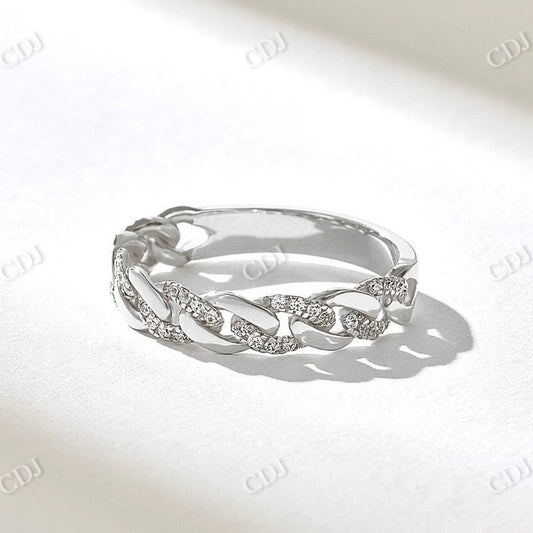 0.24CTW Round Cut Lab Grown Diamond Curb Chain Wedding Band  customdiamjewel 10KT White Gold VVS-EF