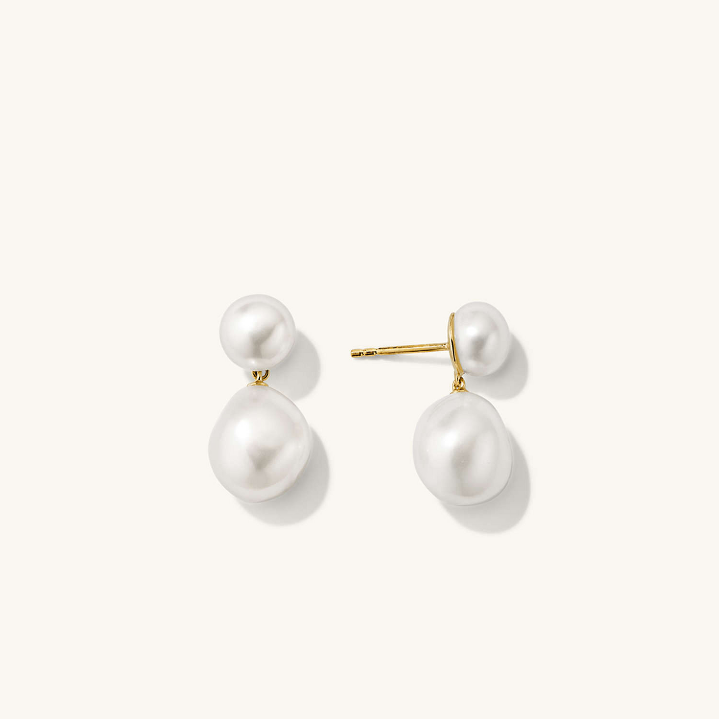 14K Solid Gold Bold Pearl Drop Classy Stud Earrings  customdiamjewel   