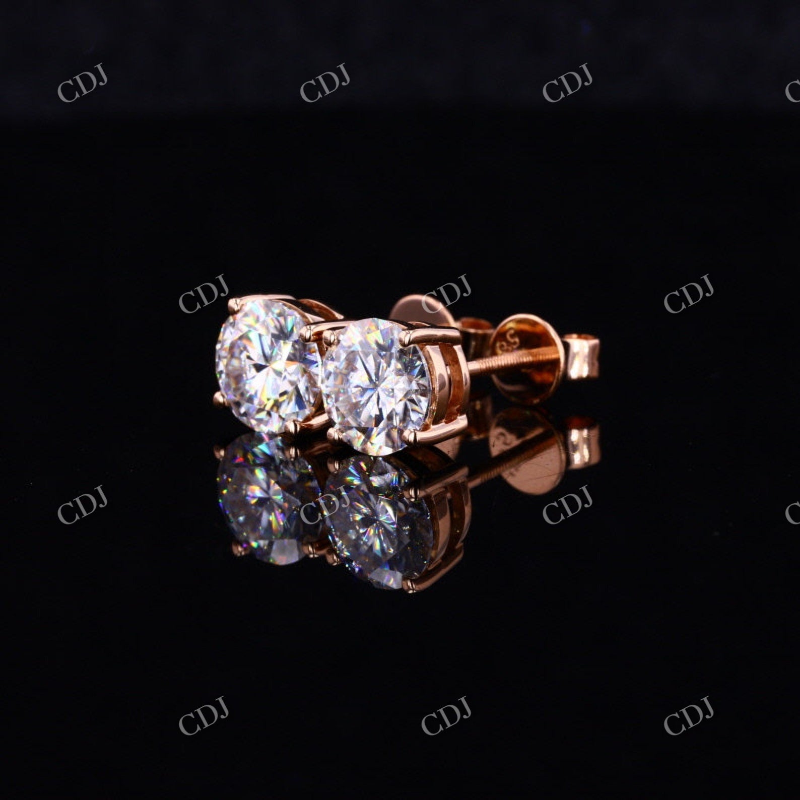 14K Solid Rose Gold Dainty Round Shape Moissanite Stud Earring  customdiamjewel Sterling Silver Rose Gold VVS-EF