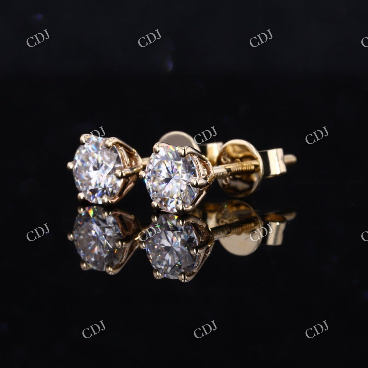 14K Solid Rose Gold Dainty Round Shape Moissanite Stud Earring  customdiamjewel Sterling Silver Yellow Gold VVS-EF