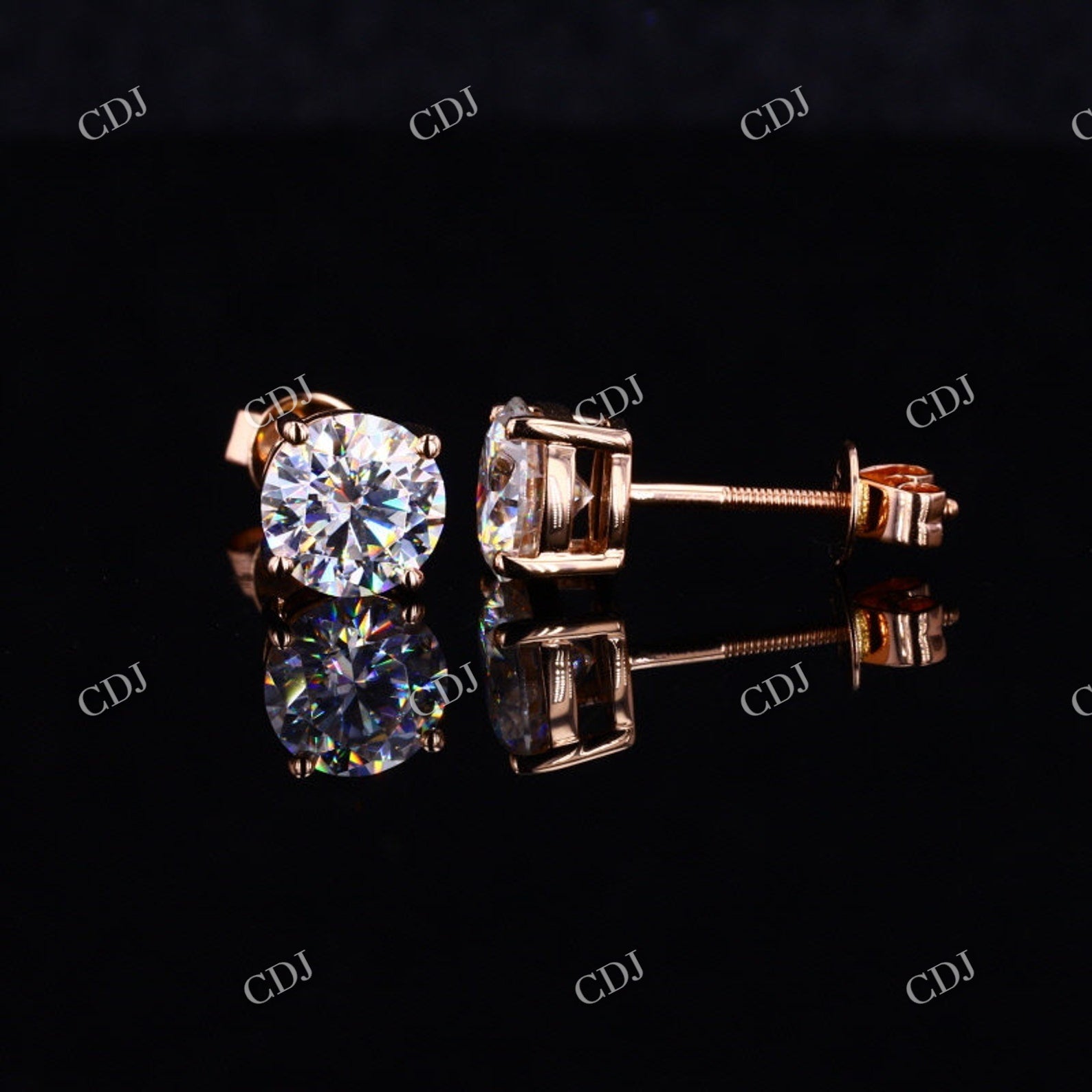 14K Solid Rose Gold Dainty Round Shape Moissanite Stud Earring  customdiamjewel   