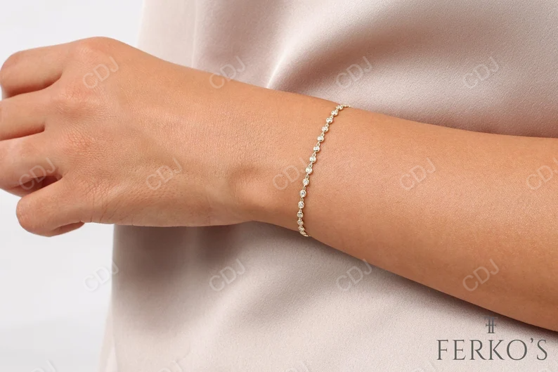 14k Gold Bezel Set Diamond Tennis Bracelet  customdiamjewel   