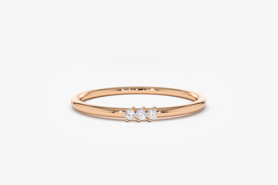 0.05CTW Round Cut Natural Diamond Minimalist Wedding Band  customdiamjewel 10KT Rose Gold VVS-EF