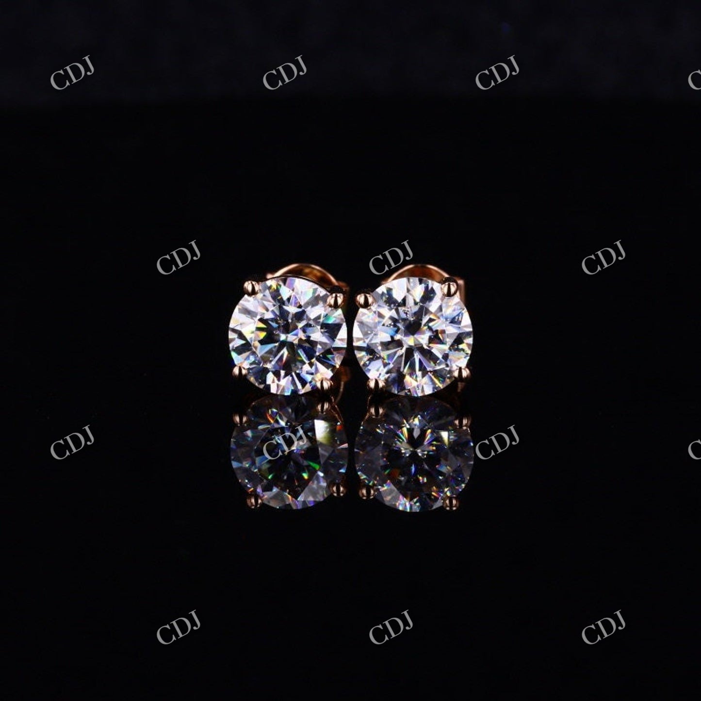 14K Solid Rose Gold Dainty Round Shape Moissanite Stud Earring  customdiamjewel   