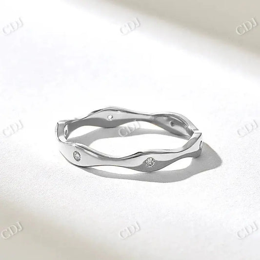 0.06CTW Round Wave Bezel Set Lab Grown Diamond Wedding Band  customdiamjewel 10KT White Gold VVS-EF