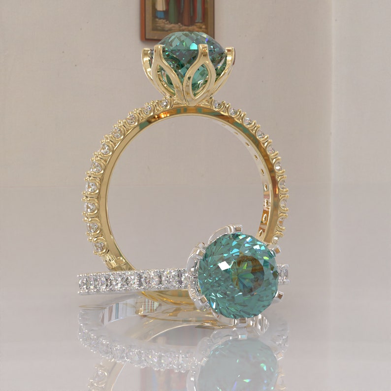 Antique Cyan Blue Portuguese Cut Moissanite Ring  customdiamjewel   