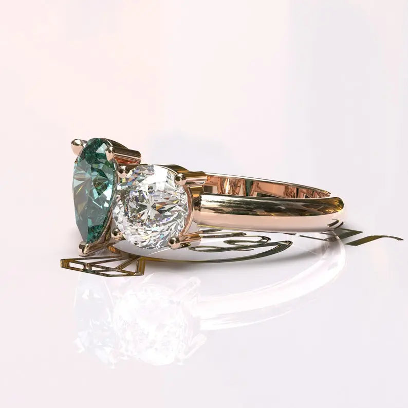 Toi Et Moi Cyan Blue Pear Cut Moissanite Ring  customdiamjewel   