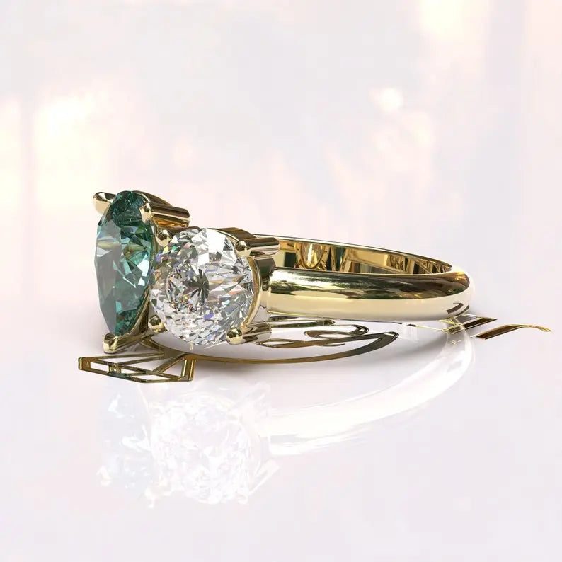 Toi Et Moi Cyan Blue Pear Cut Moissanite Ring  customdiamjewel   