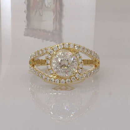 Portuguese Moissanite Halo Ring  customdiamjewel 10KT Yellow Gold VVS-EF