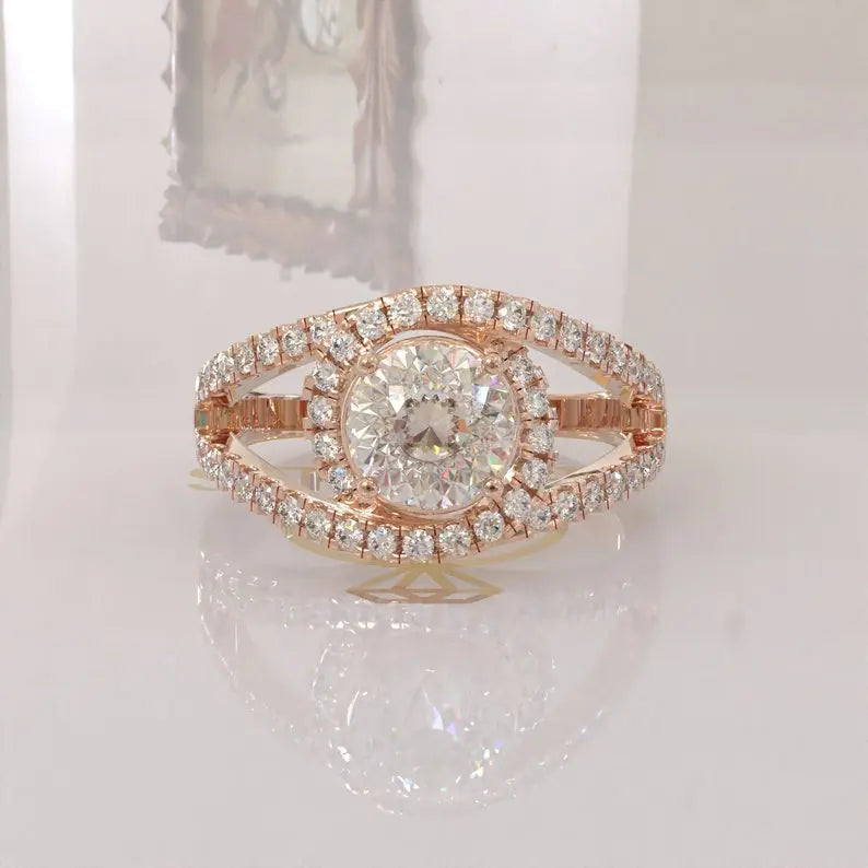 Portuguese Moissanite Halo Ring  customdiamjewel 10KT Rose Gold VVS-EF