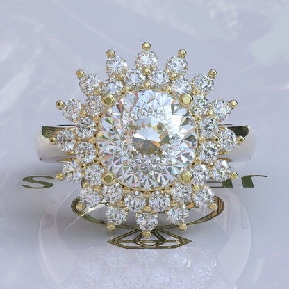 Double Halo Portuguese Cut Colorless Moissanite Ring  customdiamjewel 10KT Yellow Gold VVS-EF