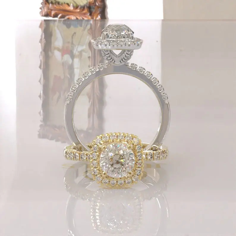 Portuguese Cut Moissanite Engagement Ring  customdiamjewel   