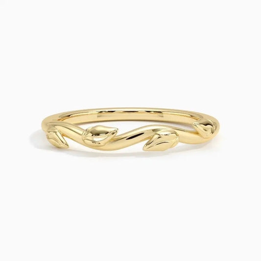 Botanical Leaf Style Wedding Band Woman  customdiamjewel 10KT Yellow Gold 