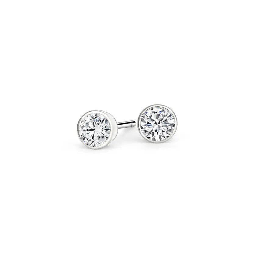 1.00CT Round Cut Bezel Set Stud Earrings  customdiamjewel 10KT White Gold VVS-EF