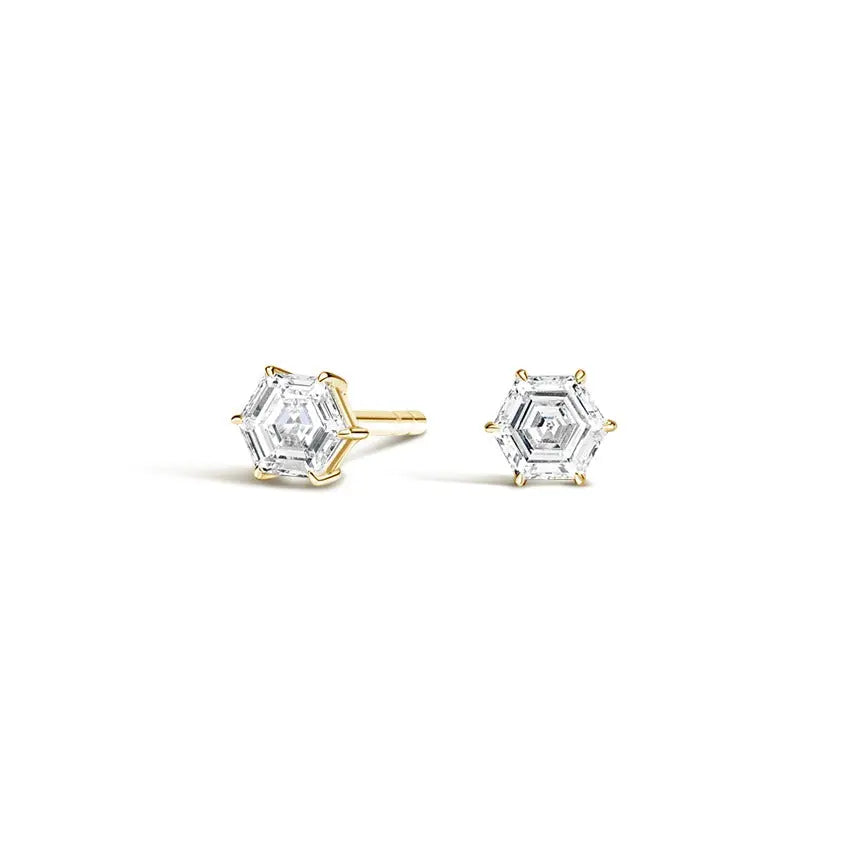 Classic 3.00CT Hexagon Cut Diamond Studs  customdiamjewel 10KT Yellow Gold VVS-EFSI- FG