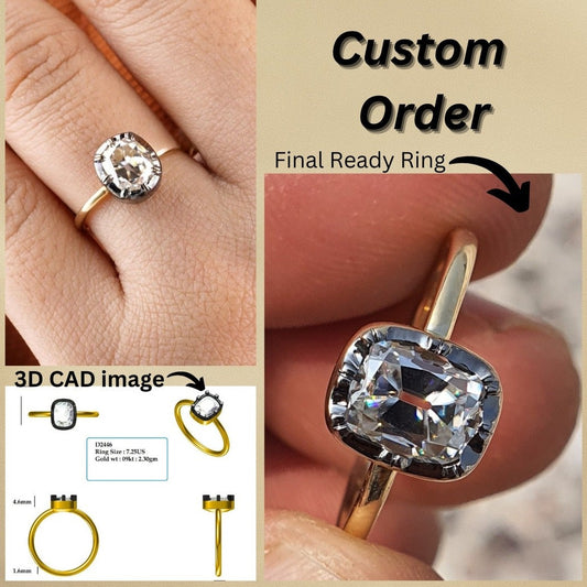 1.5CT Old Mine Cushion Cut Moissanite Engagement Ring  customdiamjewel   