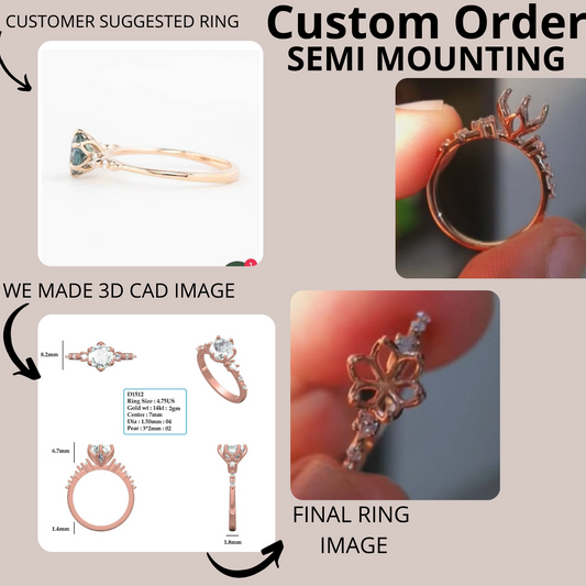 14K Rose Gold Tulip Setting Semi Mount Ring  customdiamjewel   