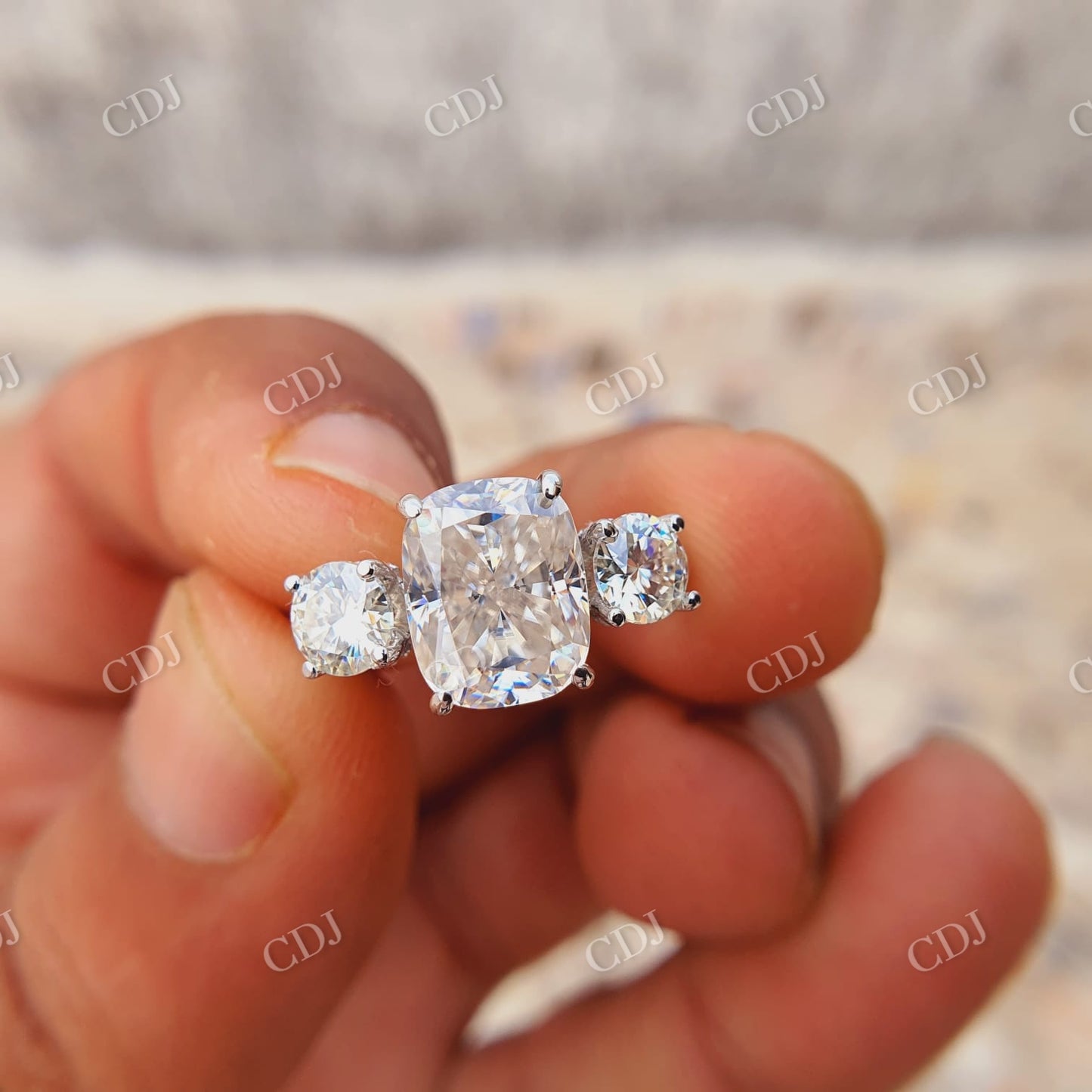 Center 3 CT Emerald Cut White colorless And side 2 Pear cut white Colorless Stone  customdiamjewel   