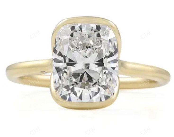 Half Bezel Set Crushed Iced Elongated Cushion Moissanite Ring  customdiamjewel   