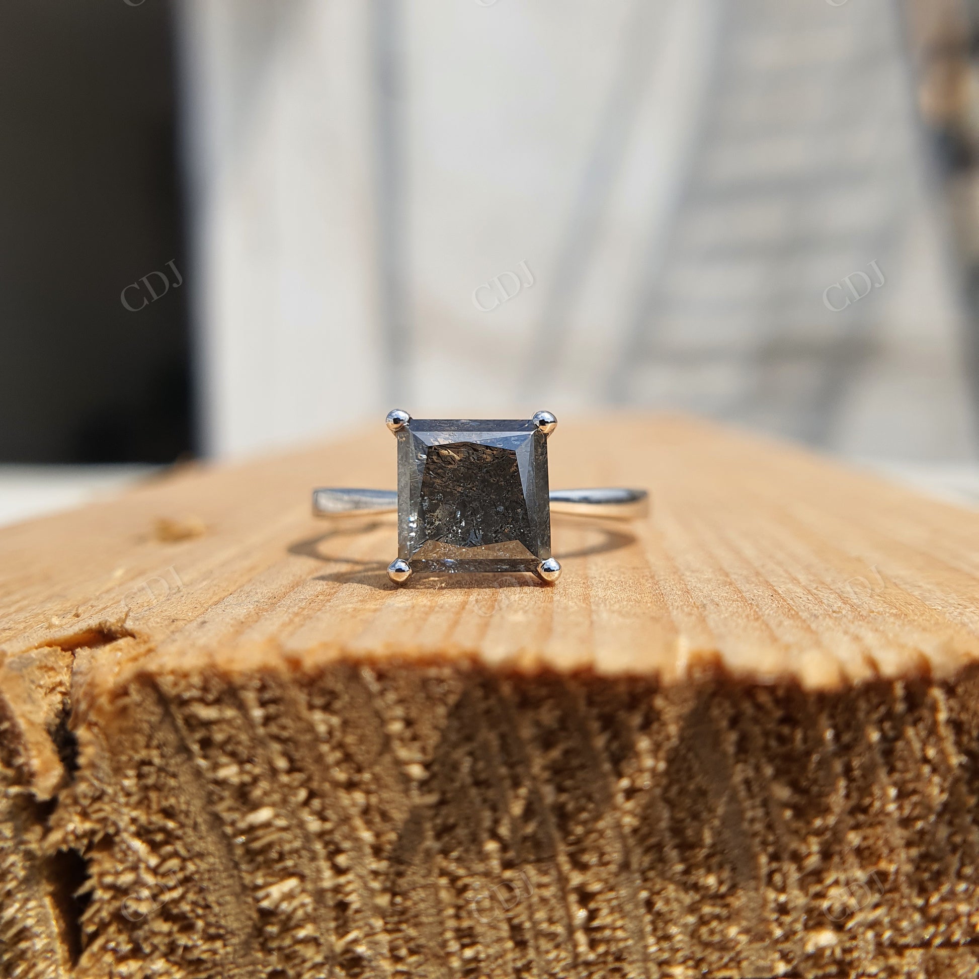 Princess Cut Salt and Pepper Engagement Ring  customdiamjewel   