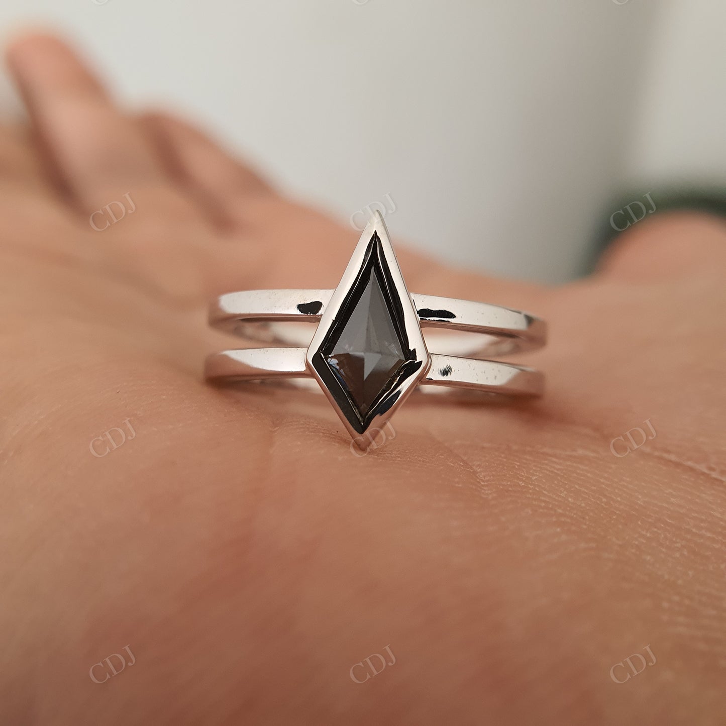 Black Salt and Pepper Moissanite Kite Cut  Engagement Ring  customdiamjewel   