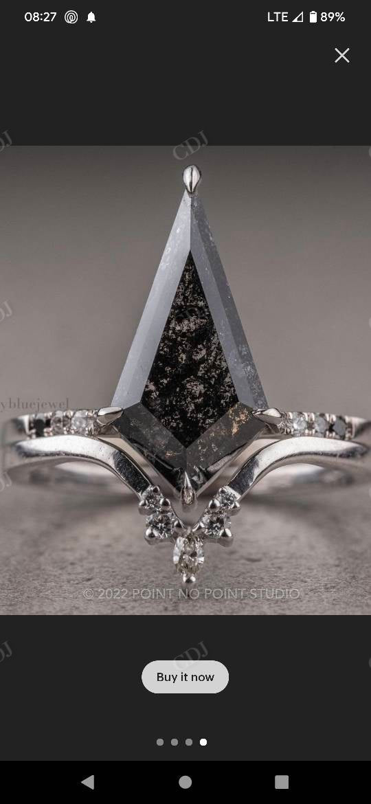 Darker Kite Cut salt and pepper Moissanite Bridal Ring Set  customdiamjewel   