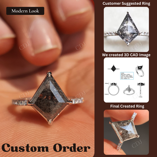 Salt And Pepper Diamond Kite Cut Engagement Ring  customdiamjewel   