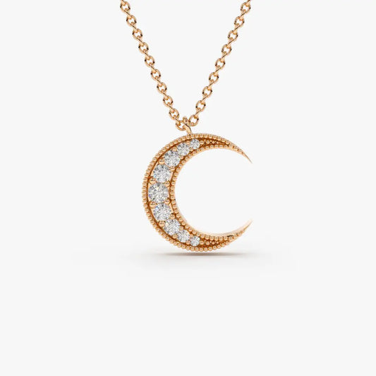 0.12CTW Mini Crescent Moon Diamond Necklace  customdiamjewel 10KT Rose Gold VVS-EF