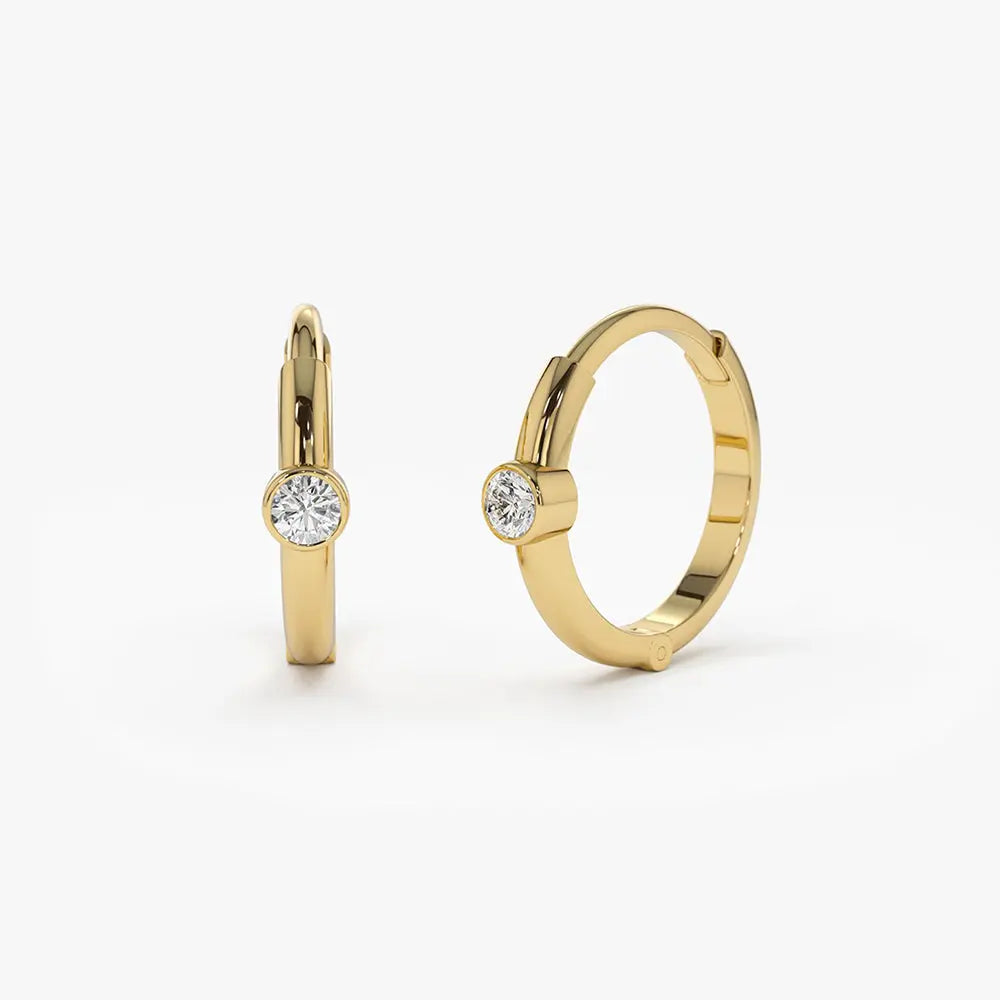 0.14CTW Bezel Set Diamond Hoops Earrings  customdiamjewel 10KT Yellow Gold VVS-EF