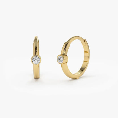 0.14CTW Bezel Set Diamond Hoops Earrings  customdiamjewel 10KT Yellow Gold VVS-EF