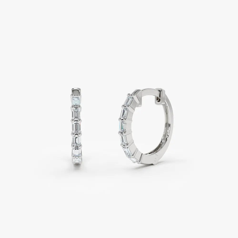 0.25CTW Baguette Diamond Mini Hoop Earrings  customdiamjewel 10KT White Gold VVS-EF