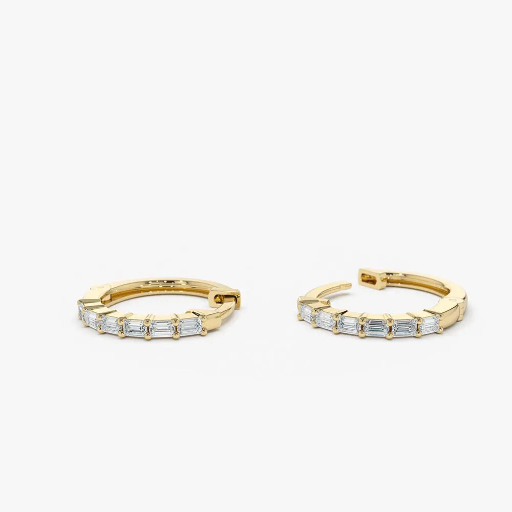 0.25CTW Baguette Diamond Mini Hoop Earrings  customdiamjewel   