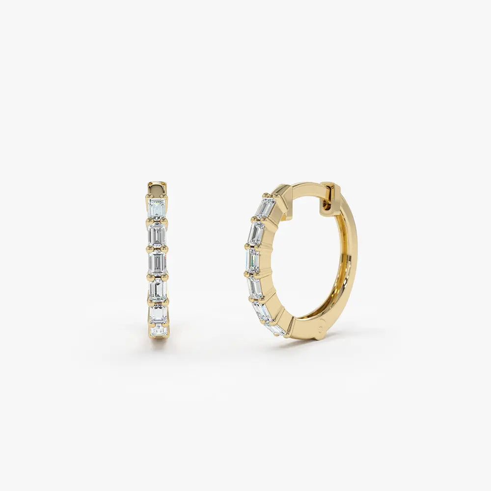 0.25CTW Baguette Diamond Mini Hoop Earrings  customdiamjewel 10KT Yellow Gold VVS-EF