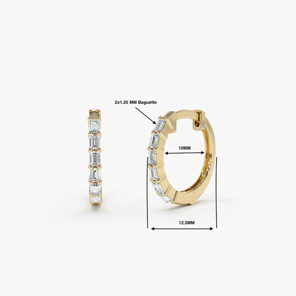 0.25CTW Baguette Diamond Mini Hoop Earrings  customdiamjewel   