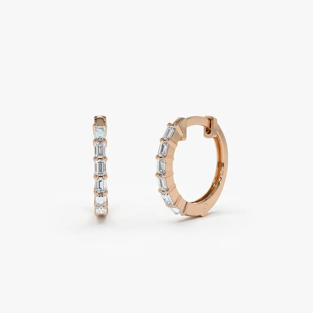 0.25CTW Baguette Diamond Mini Hoop Earrings  customdiamjewel 10KT Rose Gold VVS-EF