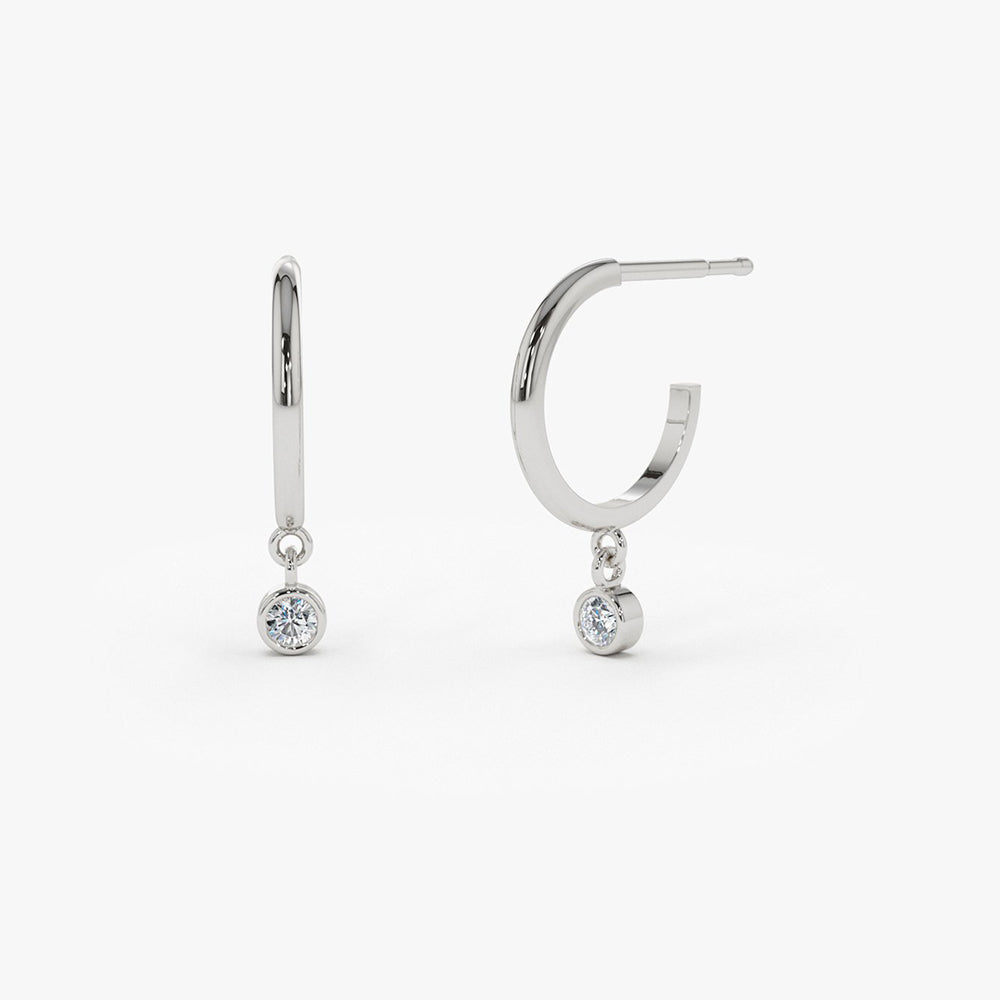 0.06CTW Hoop with Dangling Diamond Earrings  customdiamjewel 10KT White Gold VVS-EF