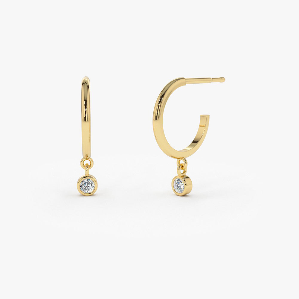 0.06CTW Hoop with Dangling Diamond Earrings  customdiamjewel 10KT Yellow Gold VVS-EF