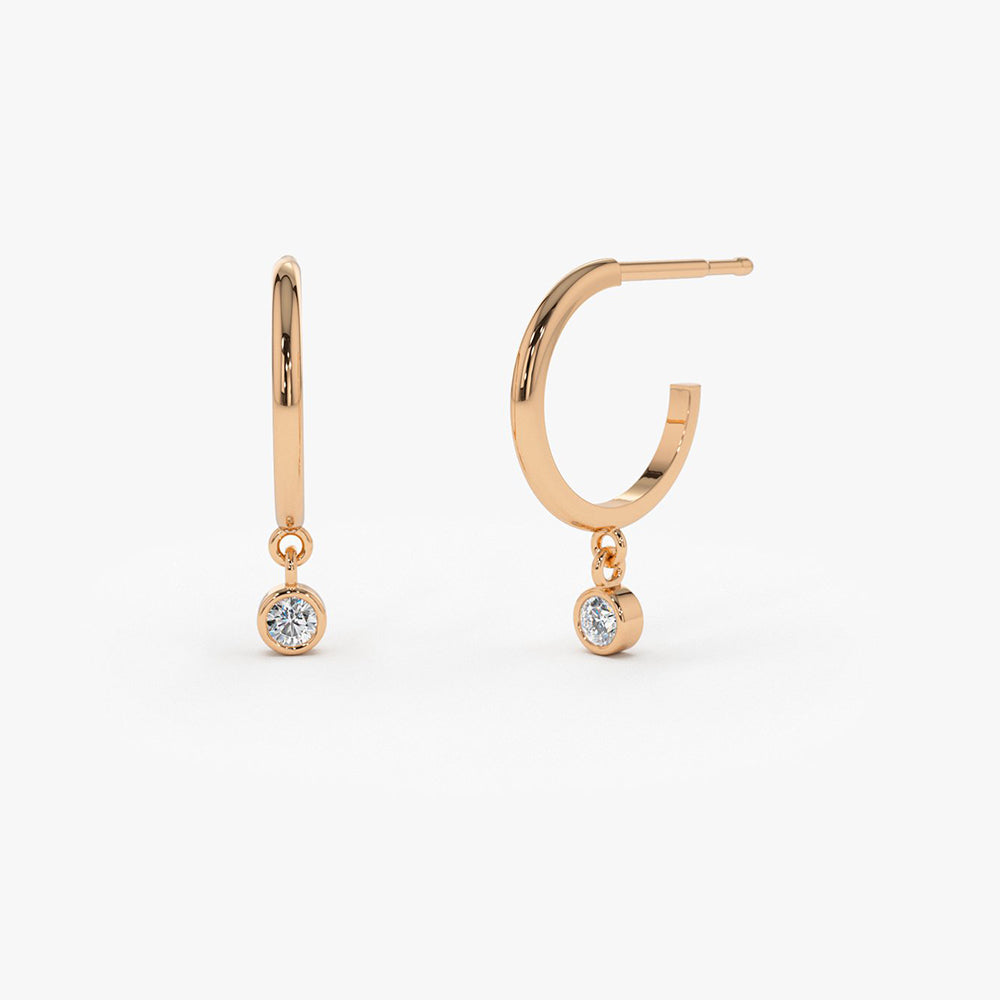 0.06CTW Hoop with Dangling Diamond Earrings  customdiamjewel 10KT Rose Gold VVS-EF